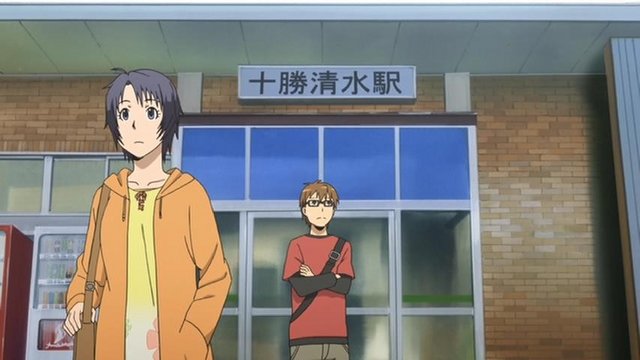 Boy arrives at a station on the Tokachi plain
